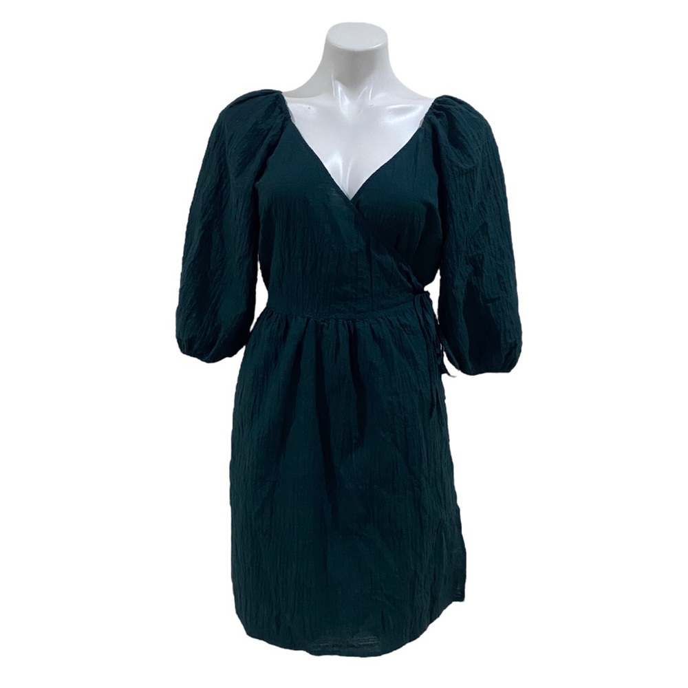 A NEW DAY wrap around casual green mini dress - sz MEDUIM - BOHO casual hippie
